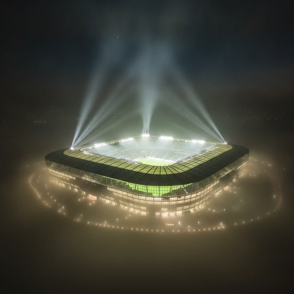 Futuristic football stadium at night